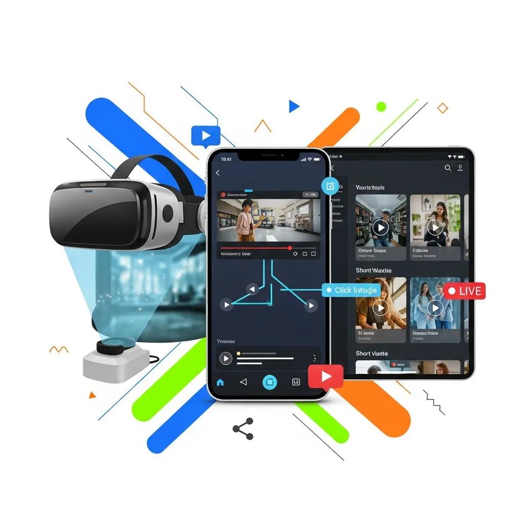 Visual representation of current trends in video marketing including interactive and VR content