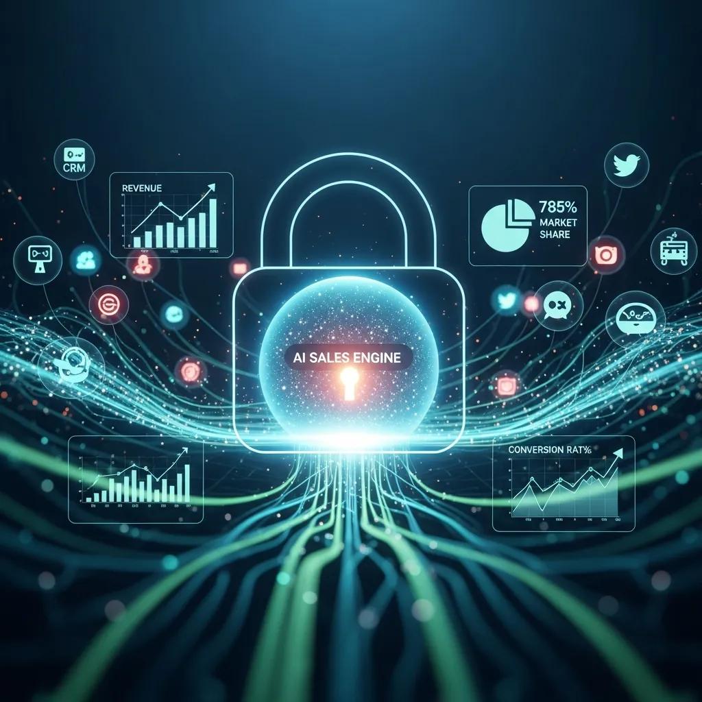 Visual representation of data privacy in AI-driven sales with security elements