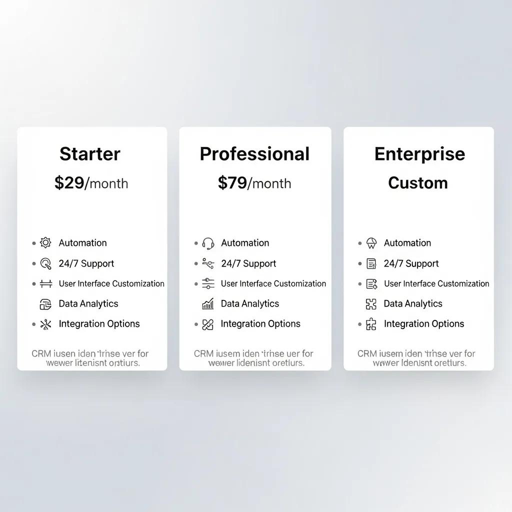 Visual representation of different pricing plans for CRM software