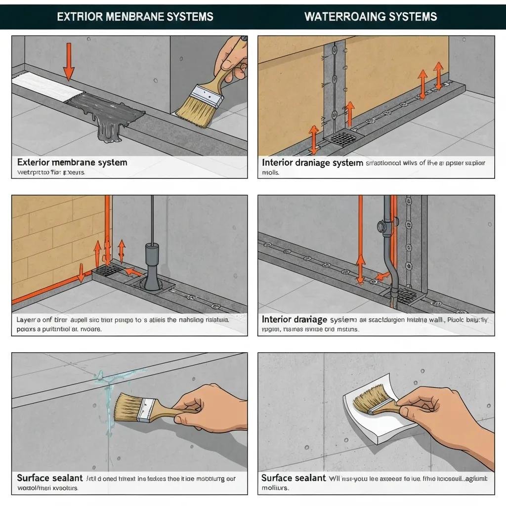 Visual representation of effective waterproofing methods for basements