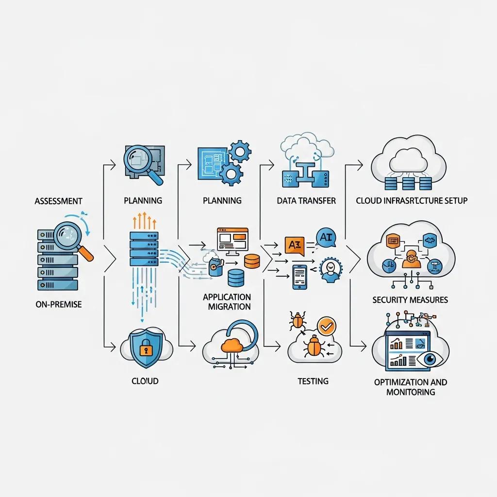 Diagram showing the stages of a cloud migration process for businesses