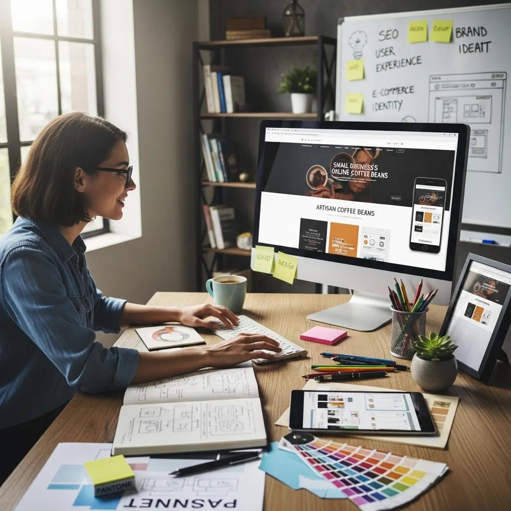 Web designer crafting a responsive site layout in a bright workspace