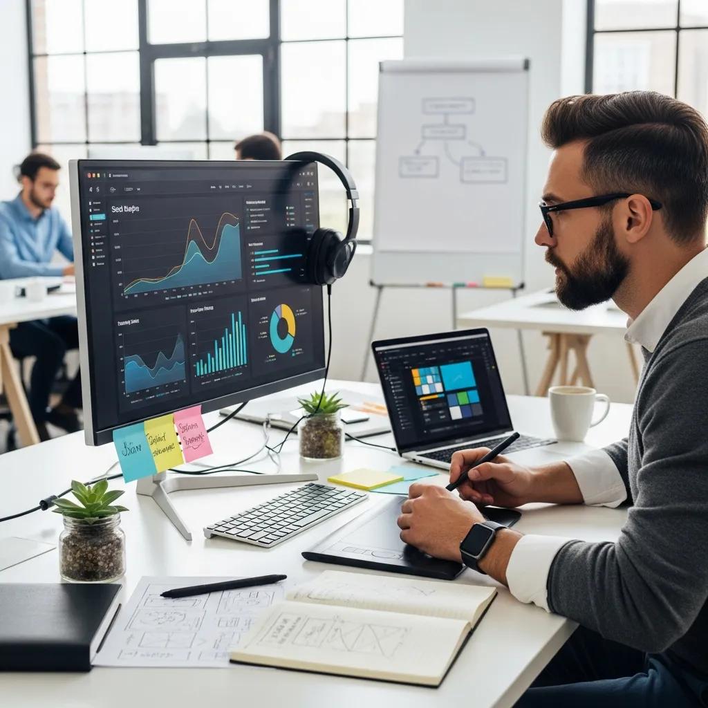 Developer reviewing SEO metrics for a custom website