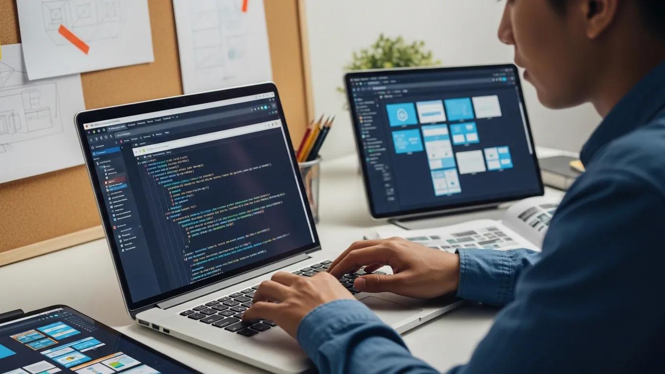Web developer coding a Shopify website, highlighting expert development services