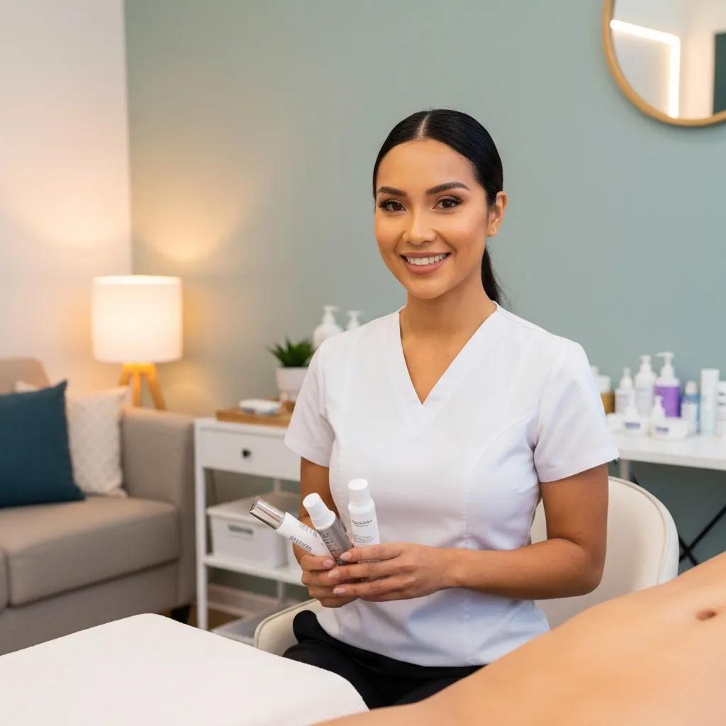 Welcoming salon environment with an esthetician preparing for a bikini waxing session