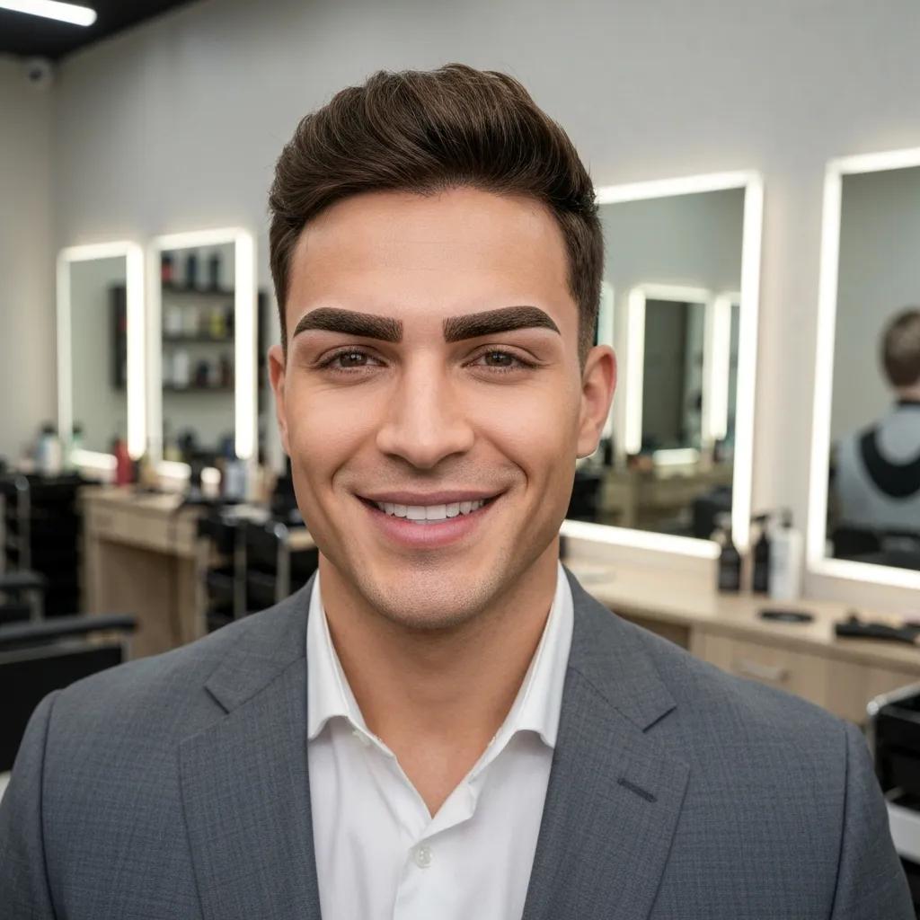 Man with neat, natural brows after threading, showing definition and clean lines