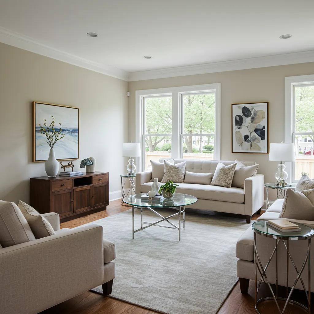 Well-staged living room demonstrating effective home staging techniques for faster sales Well-staged living room demonstrating effective home staging techniques for faster sales