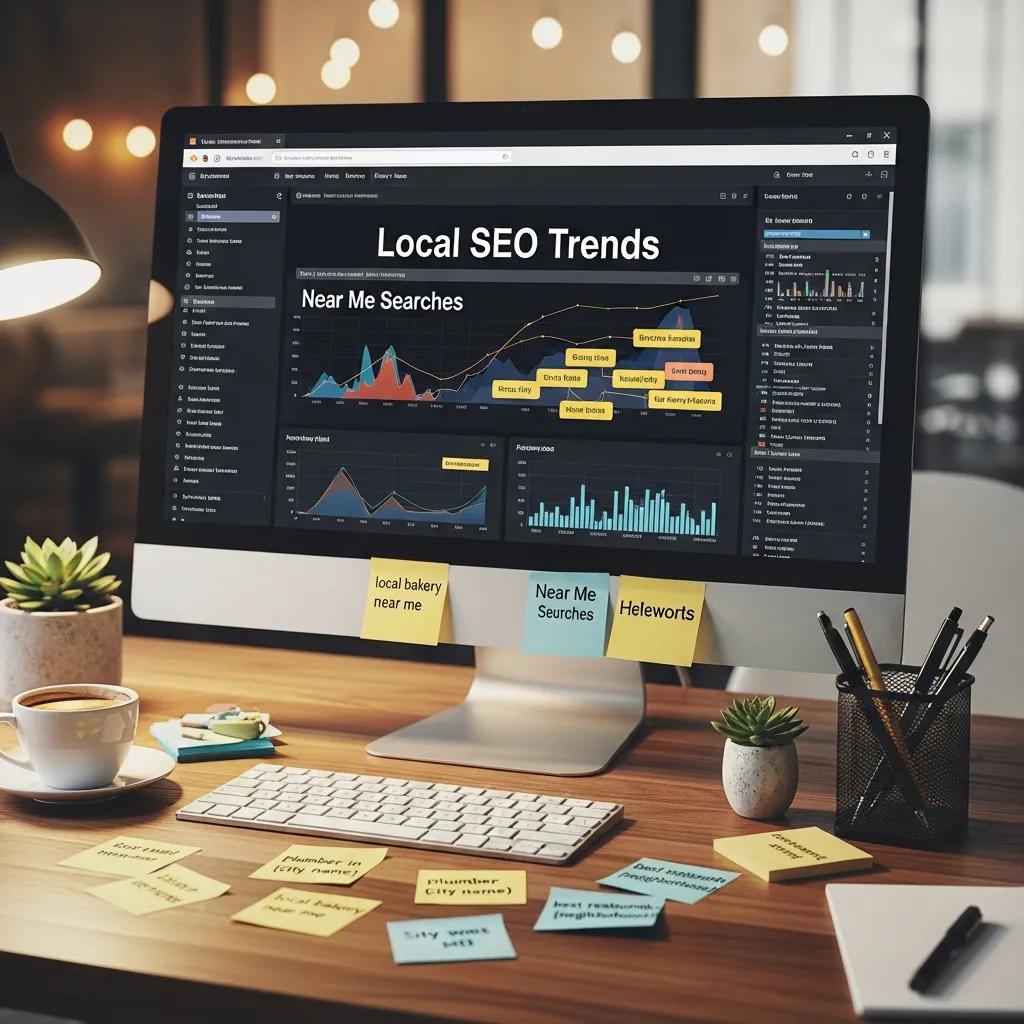 Workspace with keyword research tools emphasizing local SEO strategies