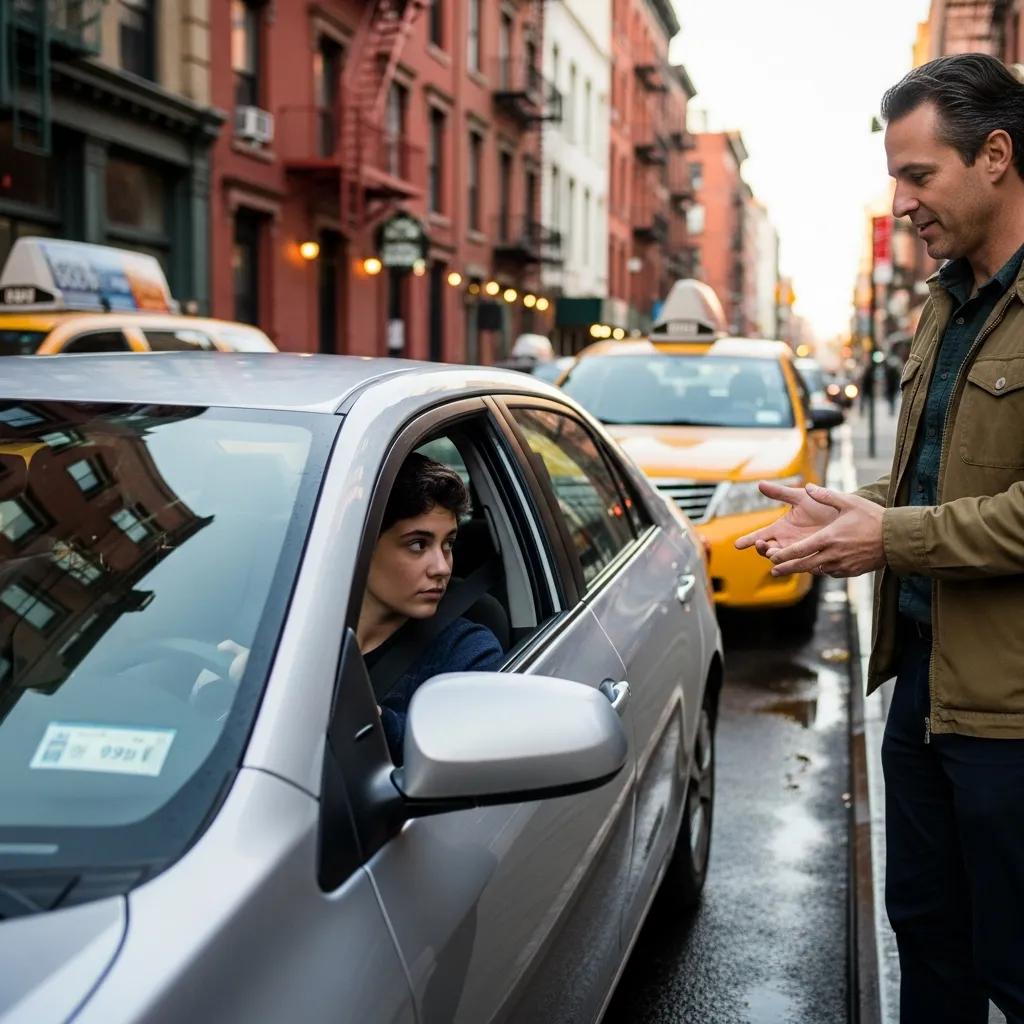 Young driver practicing parallel parking during a driving lesson in NYC