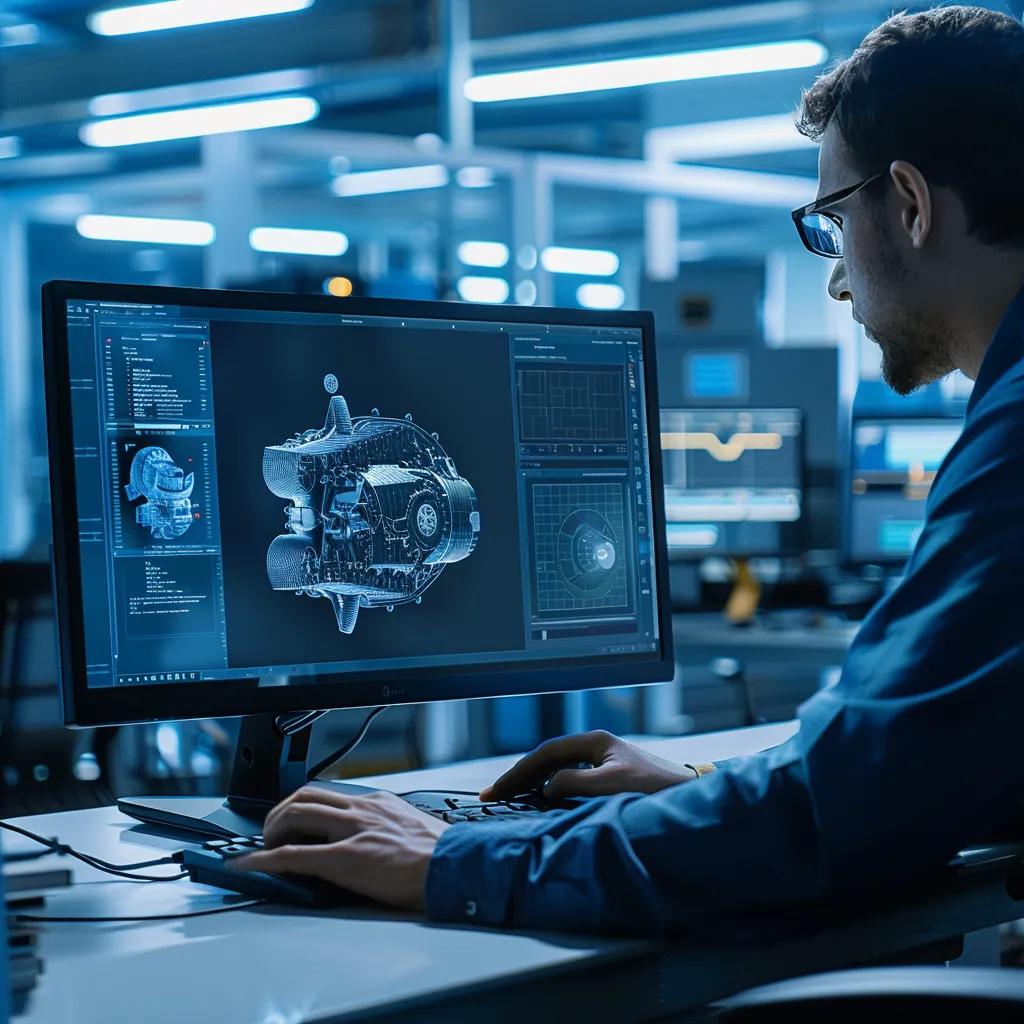 Automotive engineer using virtual engine software for design and optimization