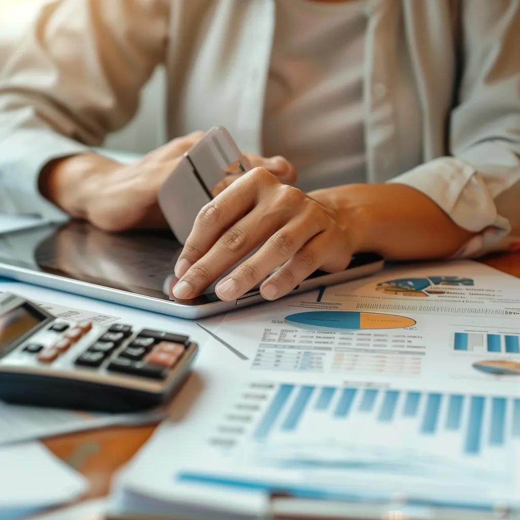 Small business owner managing finances with Zoho Books on a tablet