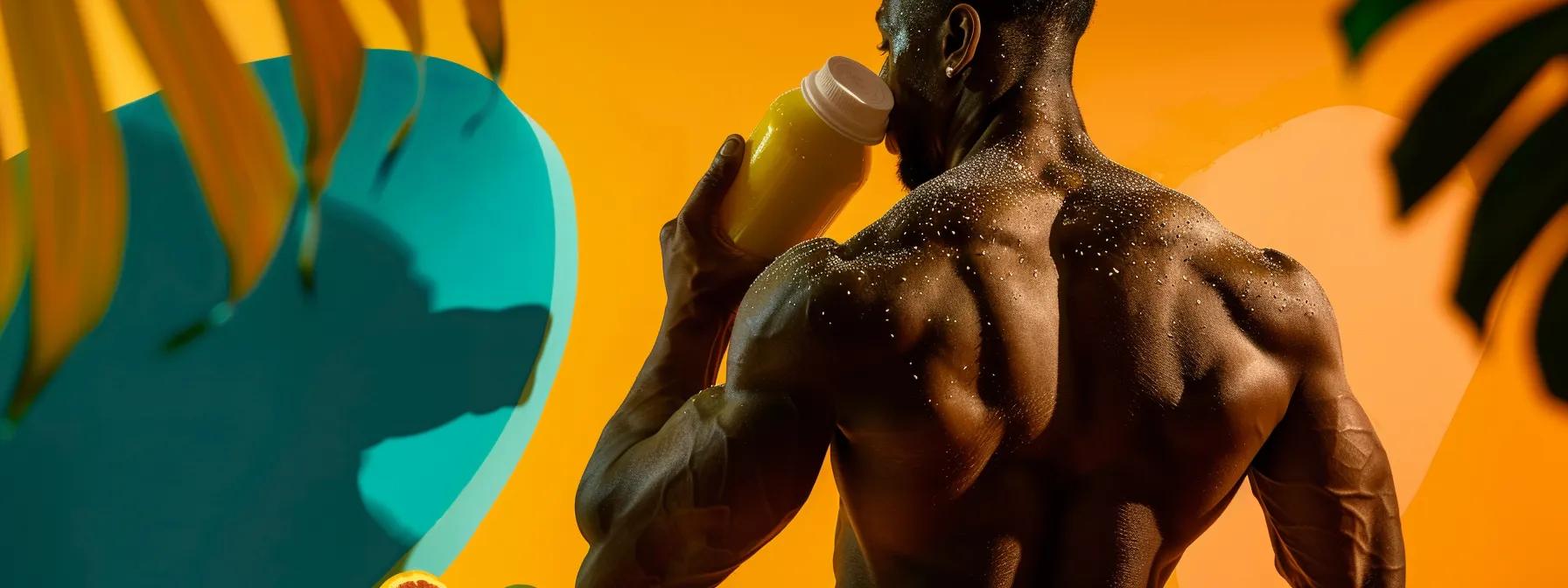 Athlete drinking water showing back muscles