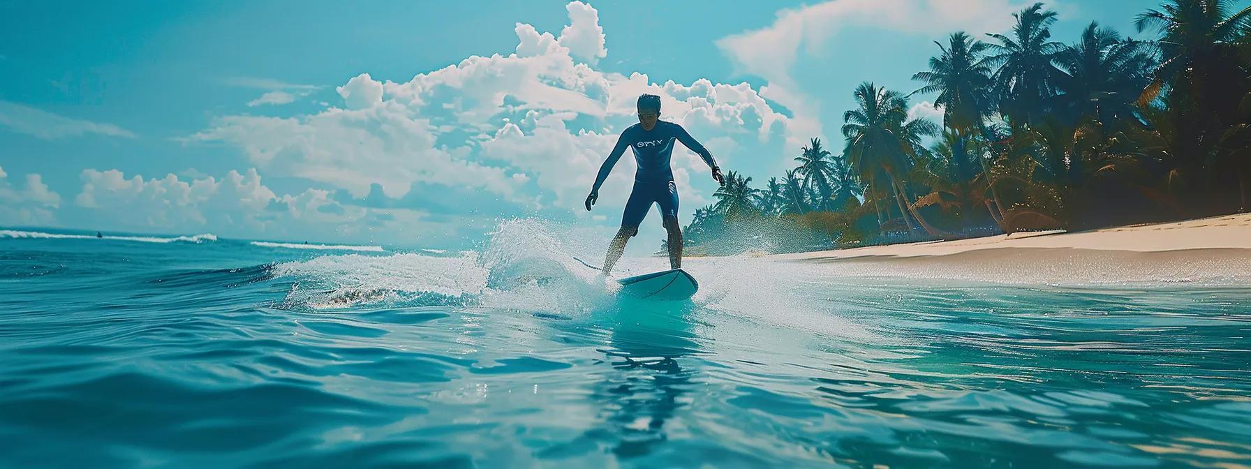 use High-Performance Hydrofoil Gear worn by a surfer in an asian tropical white sand beach
