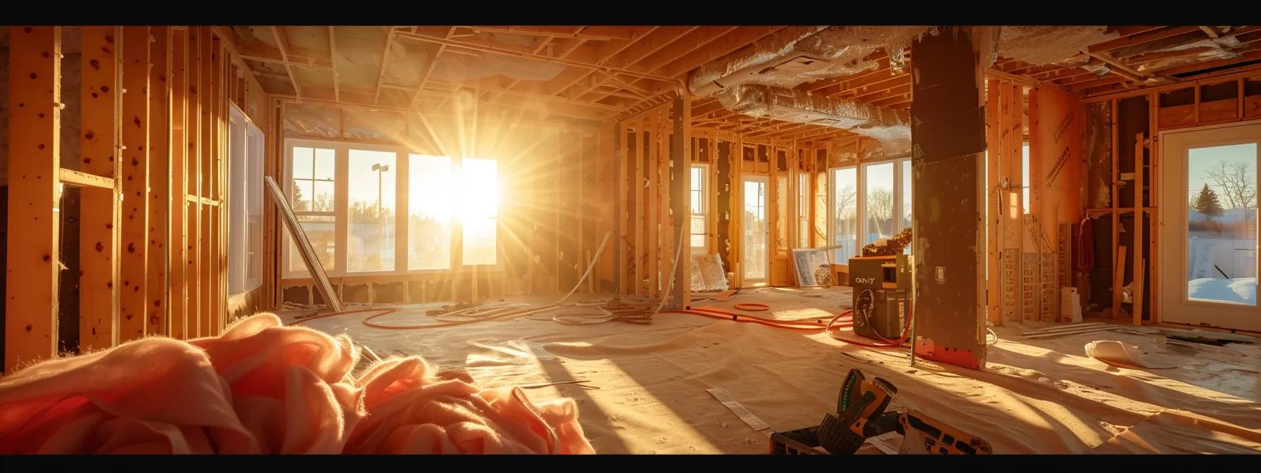 a meticulously organized insulation installation job site showcases contractors efficiently managing project timelines amidst precise planning materials and tools, all under bright, focused artificial lighting. How Do Insulation Contractors Handle Project Timelines and Cleanup?