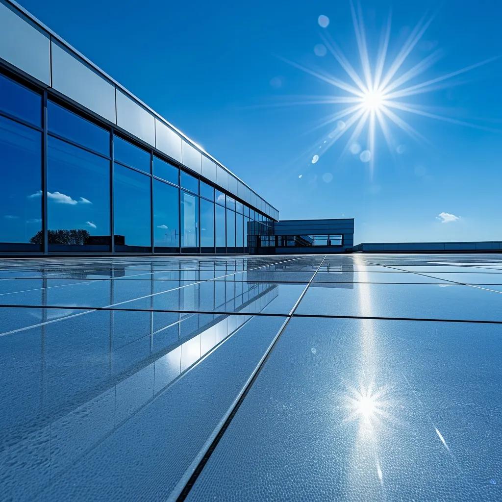 Commercial building with a well-maintained flat roof under a clear blue sky
