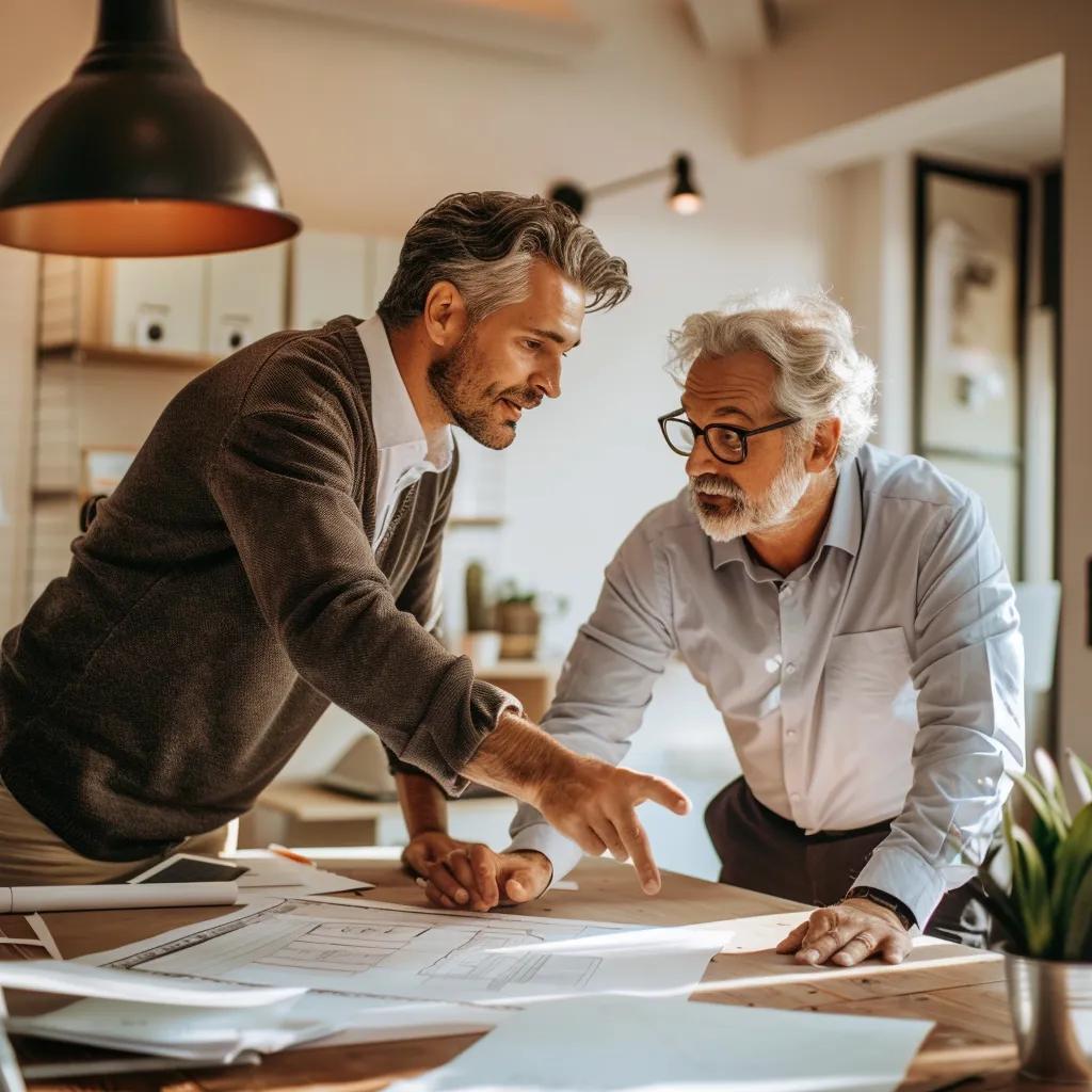 Contractor discussing renovation plans with homeowner, emphasizing clear communication