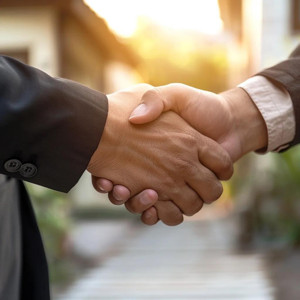 Handshake symbolizing agreement in a cash offer real estate transaction Handshake symbolizing agreement in a cash offer real estate transaction