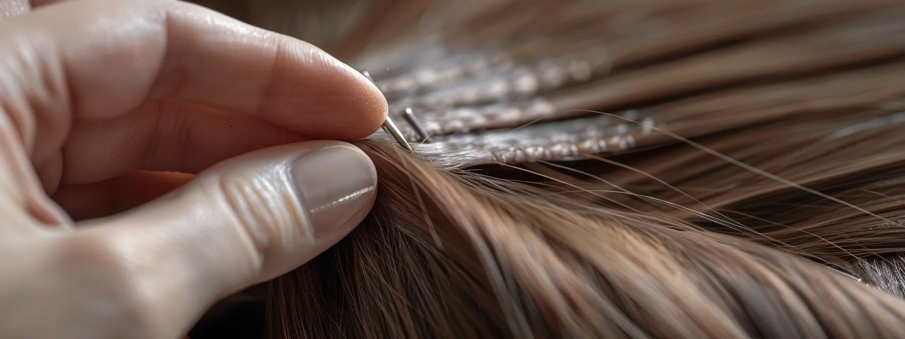 Close-up of a stylist installing Micro K-Tips, highlighting the precision and expertise needed to choose the right bespoke extension specialist. Close-up of a stylist installing Micro K-Tips, highlighting the precision and expertise needed to choose the right bespoke extension specialist.