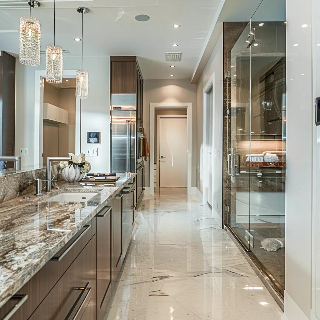Luxurious kitchen and bathroom upgrades featuring high-end finishes and modern appliances