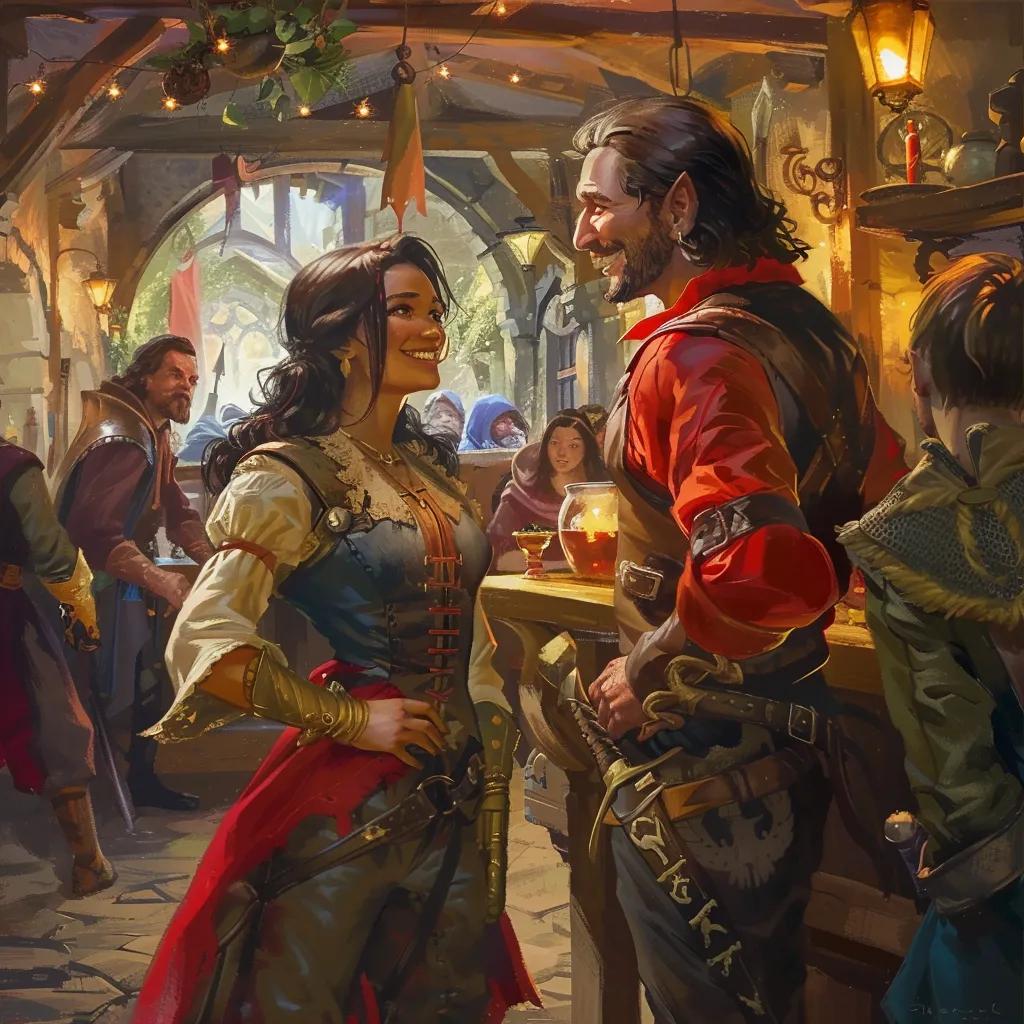 D&D character demonstrating charisma in a lively tavern setting