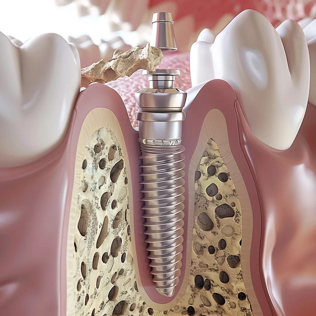 Illustration of osseointegration process with dental implant and jawbone
