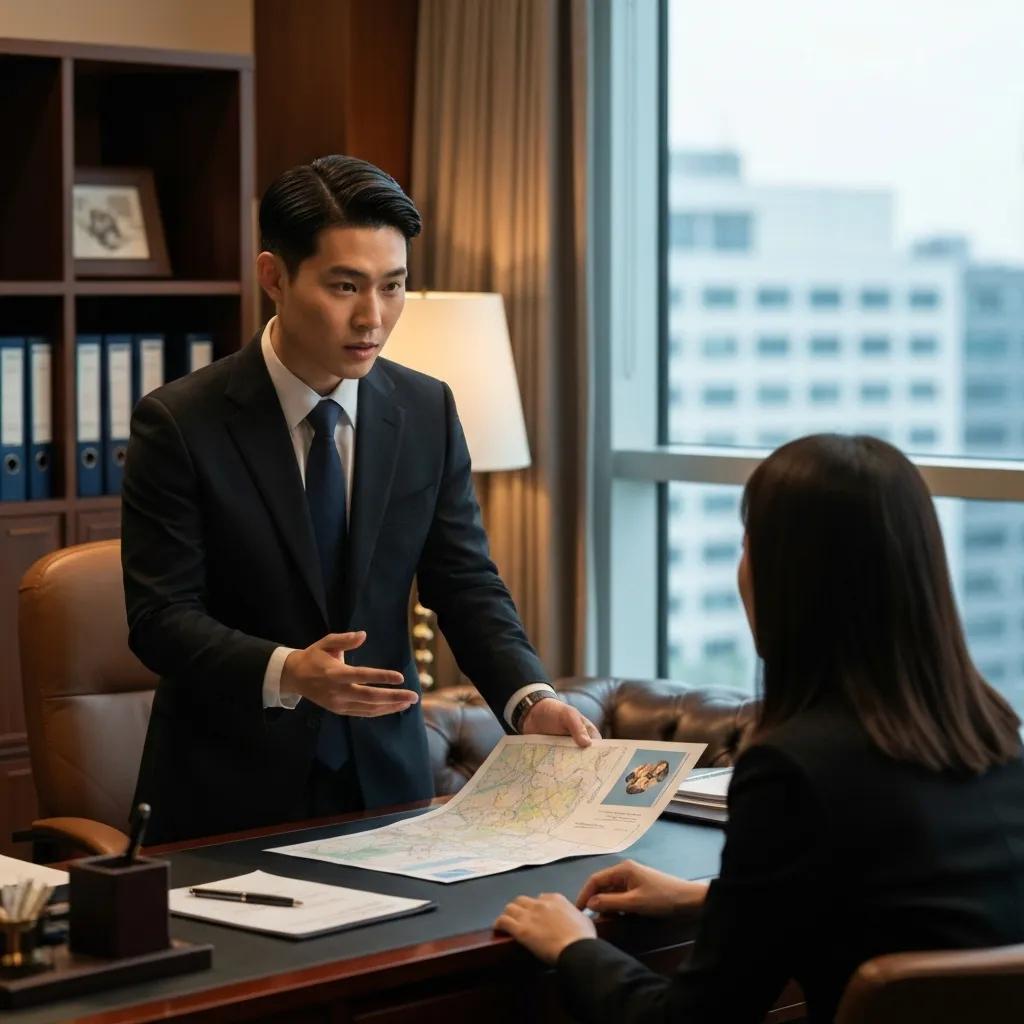 Tracing agent consulting with a client about people tracing services