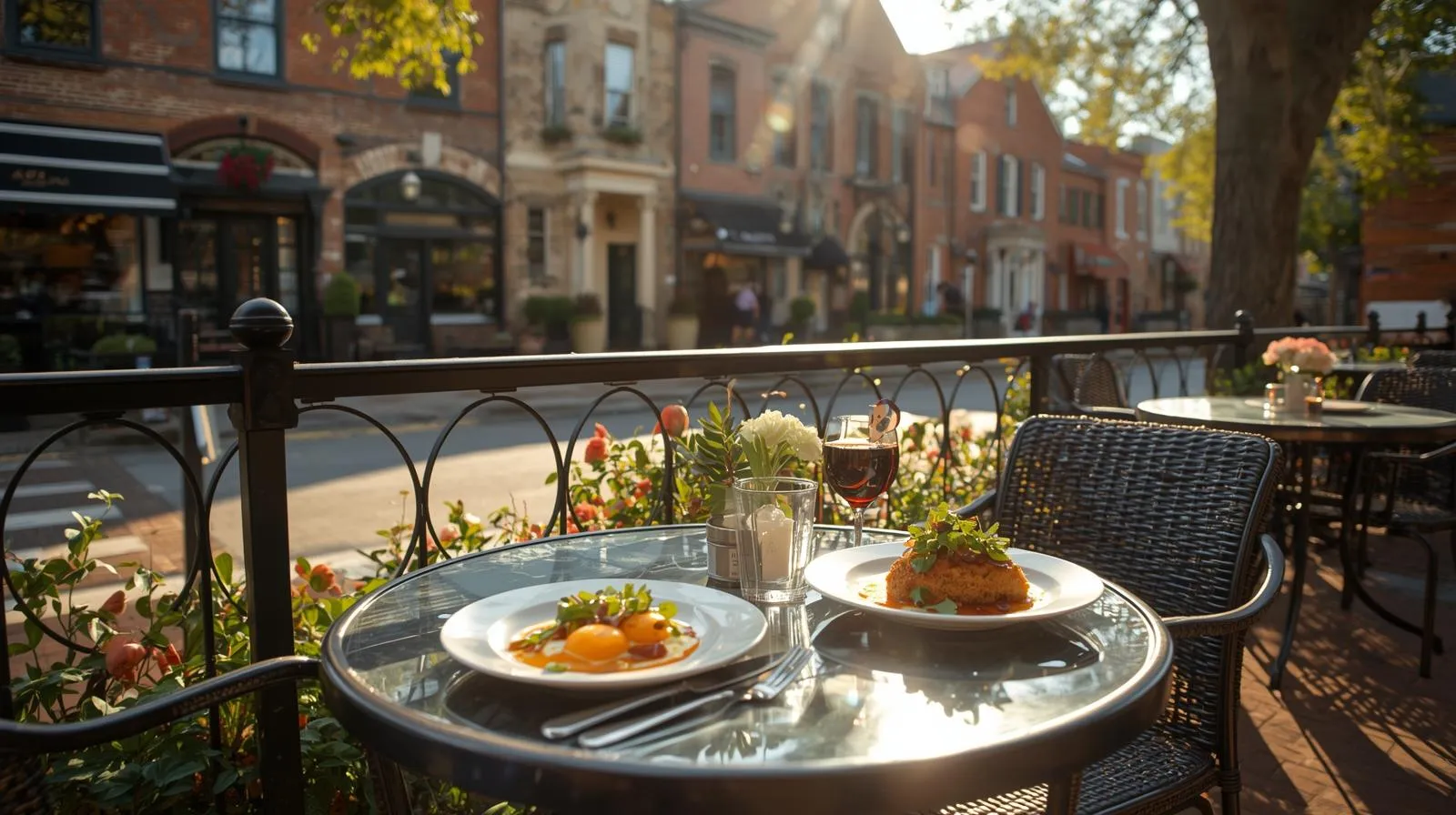 Outdoor café table in Occoquan featuring breakfast dishes.