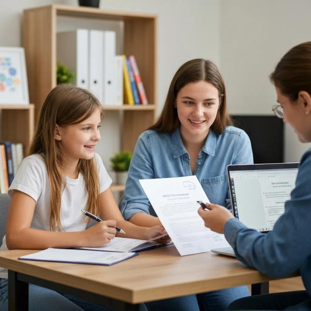 A family discussing autism insurance coverage with a healthcare professional in a supportive office setting
