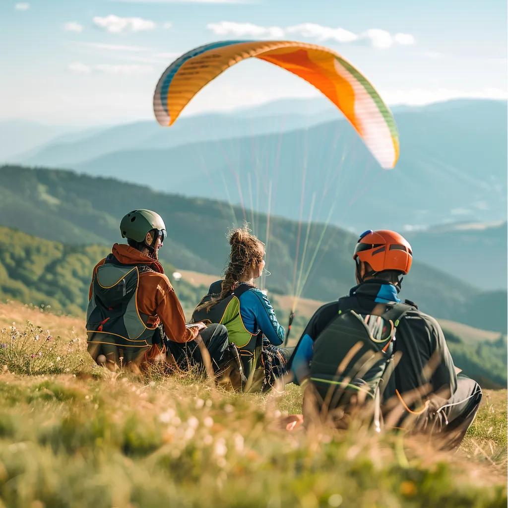 Paragliding instructor teaching students in a scenic outdoor setting, highlighting training and certification