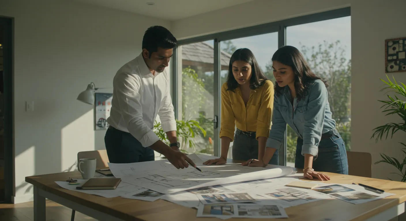 Architect reviewing house plans at a desk Architect reviewing house plans at a desk
