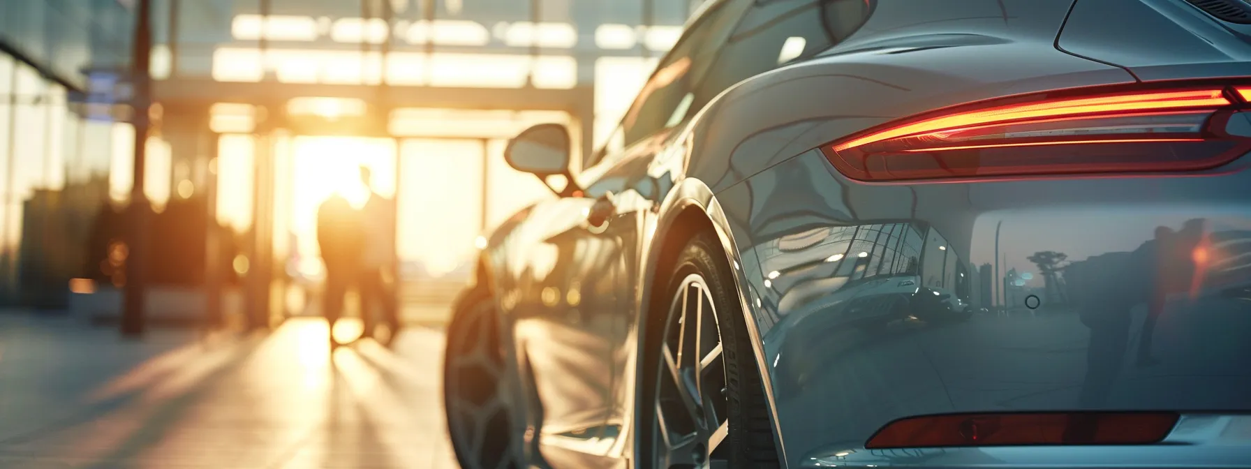 examining a sleek silver hatchback under bright sunlight, focusing on the pristine exterior and luxurious interior features.