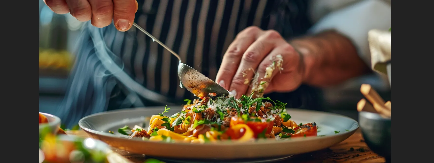 a person carefully measuring out a large portion of food onto a plate.