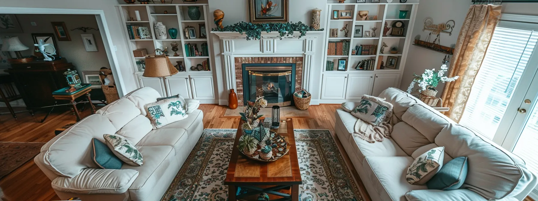 a beautifully arranged living room with coordinating colors, textures, and styles to showcase cohesive interior design.