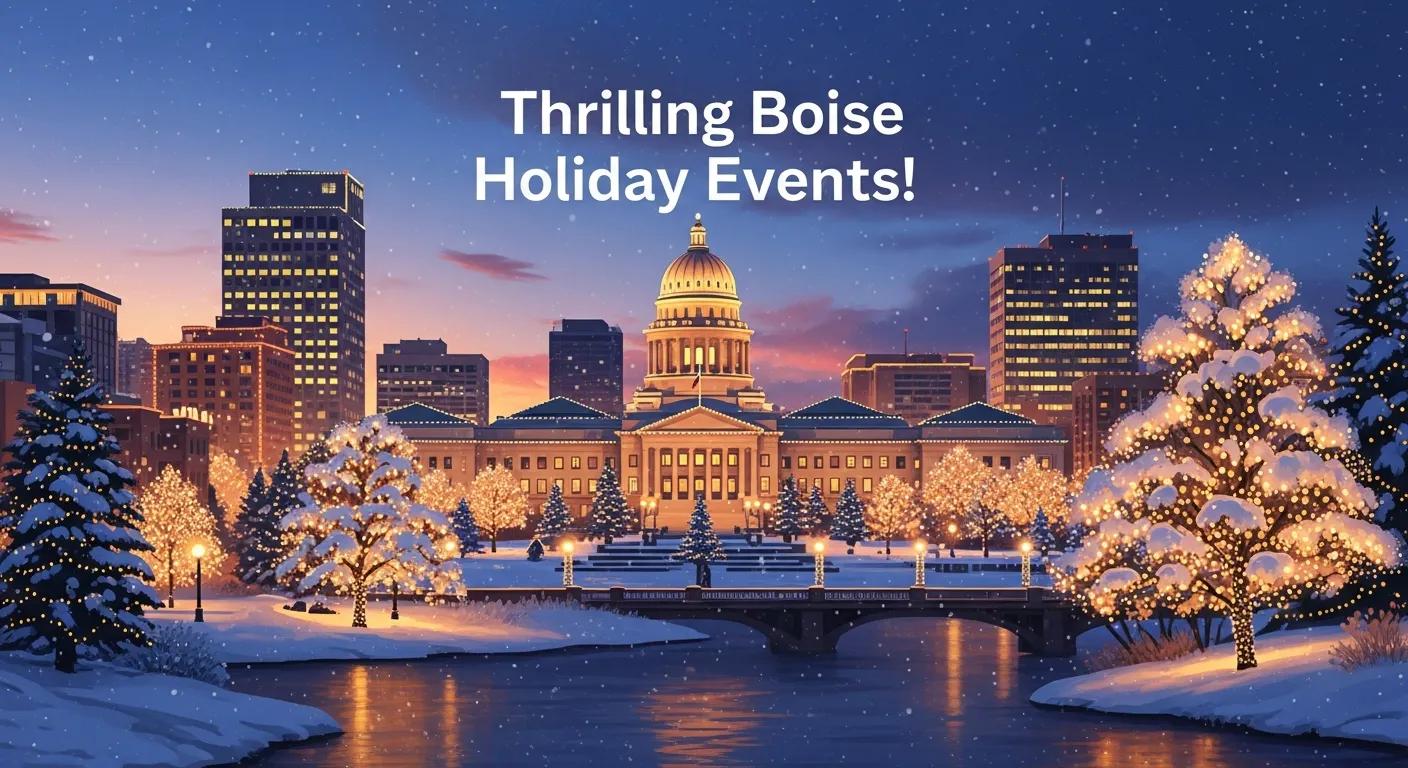 Festive holiday lights illuminating downtown Boise during Christmas events