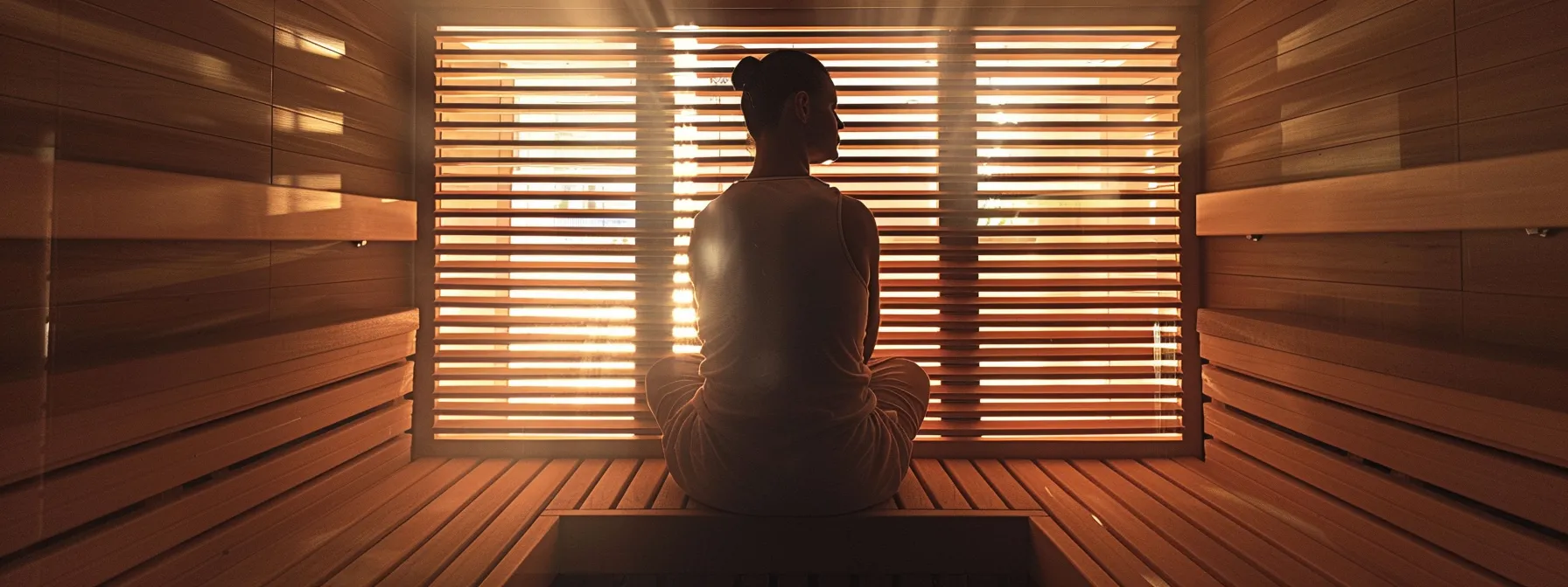 an individual sitting in the sunlighten sauna at gard wellness center, benefiting from the advanced infrared technology for fat reduction.