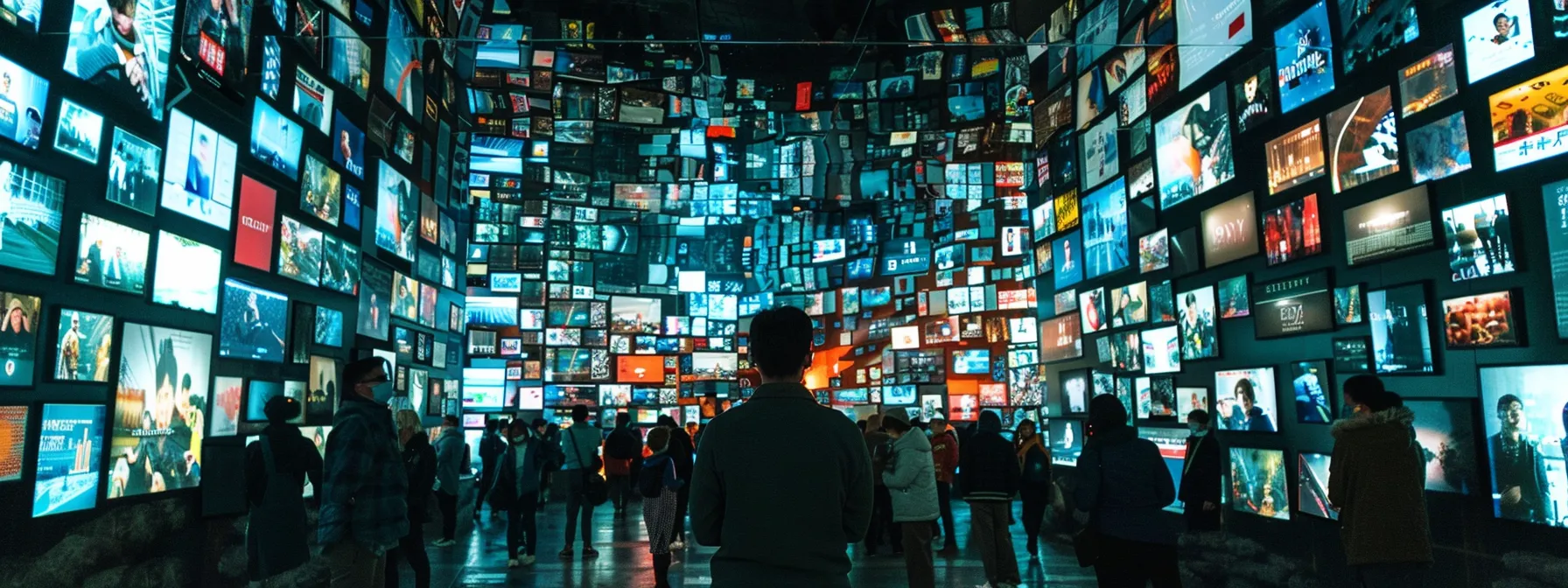 a man surrounded by a multitude of screens showing various social media posts and news articles discussing his leaked content.