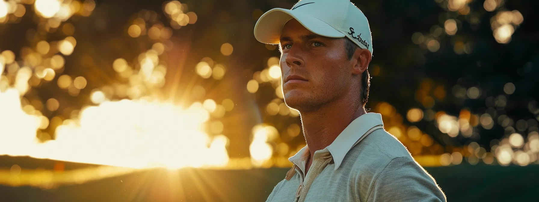 bryson dechambeau standing on a golf course, surrounded by sponsors and investors discussing his financial future.