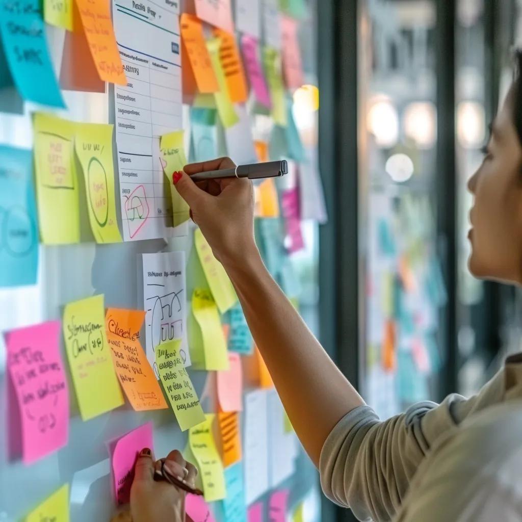 Person brainstorming with sticky notes representing different AI roles, emphasizing the importance of role definition in AI interactions