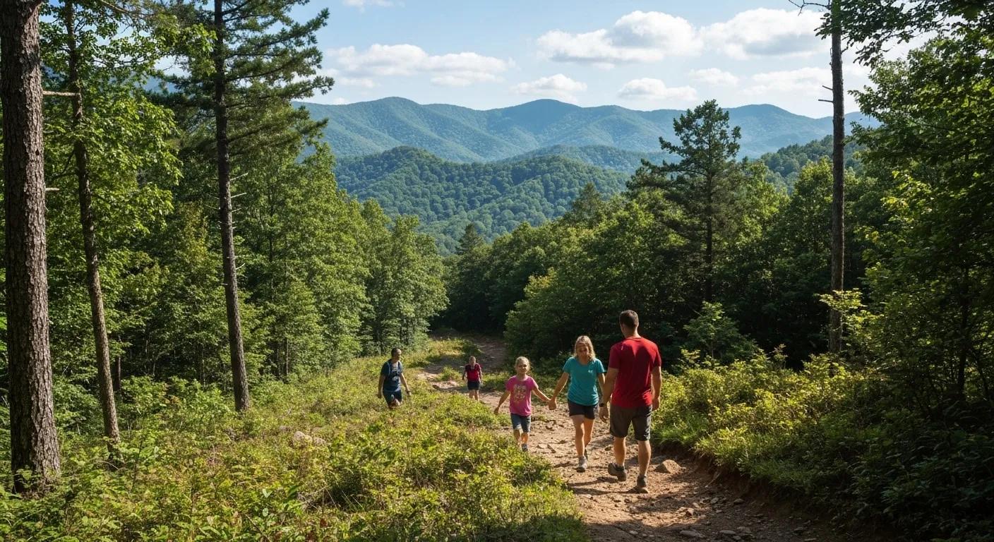Family enjoying an easy hiking trail in Blue Ridge, Georgia Family enjoying an easy hiking trail in Blue Ridge, Georgia