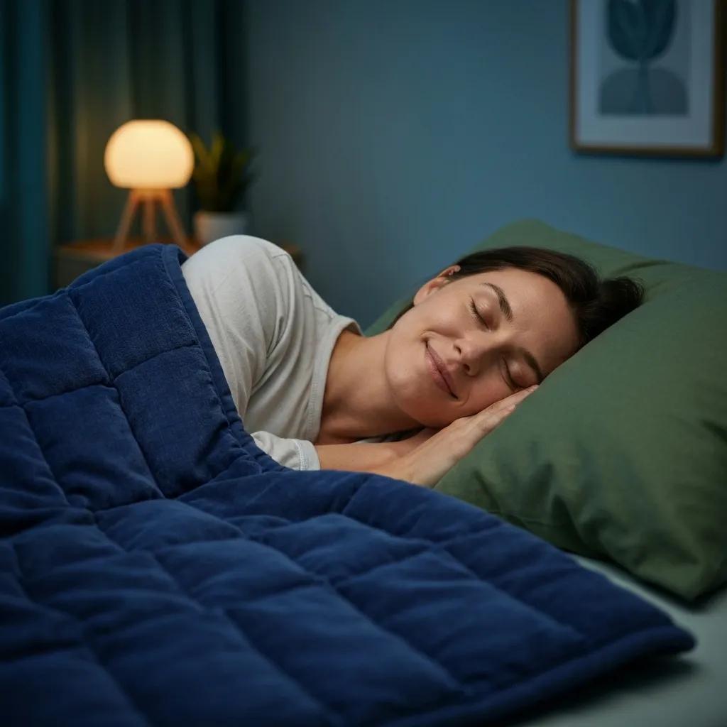 Person sleeping peacefully under an Adorearth™ weighted blanket, illustrating therapeutic benefits for anxiety and insomnia