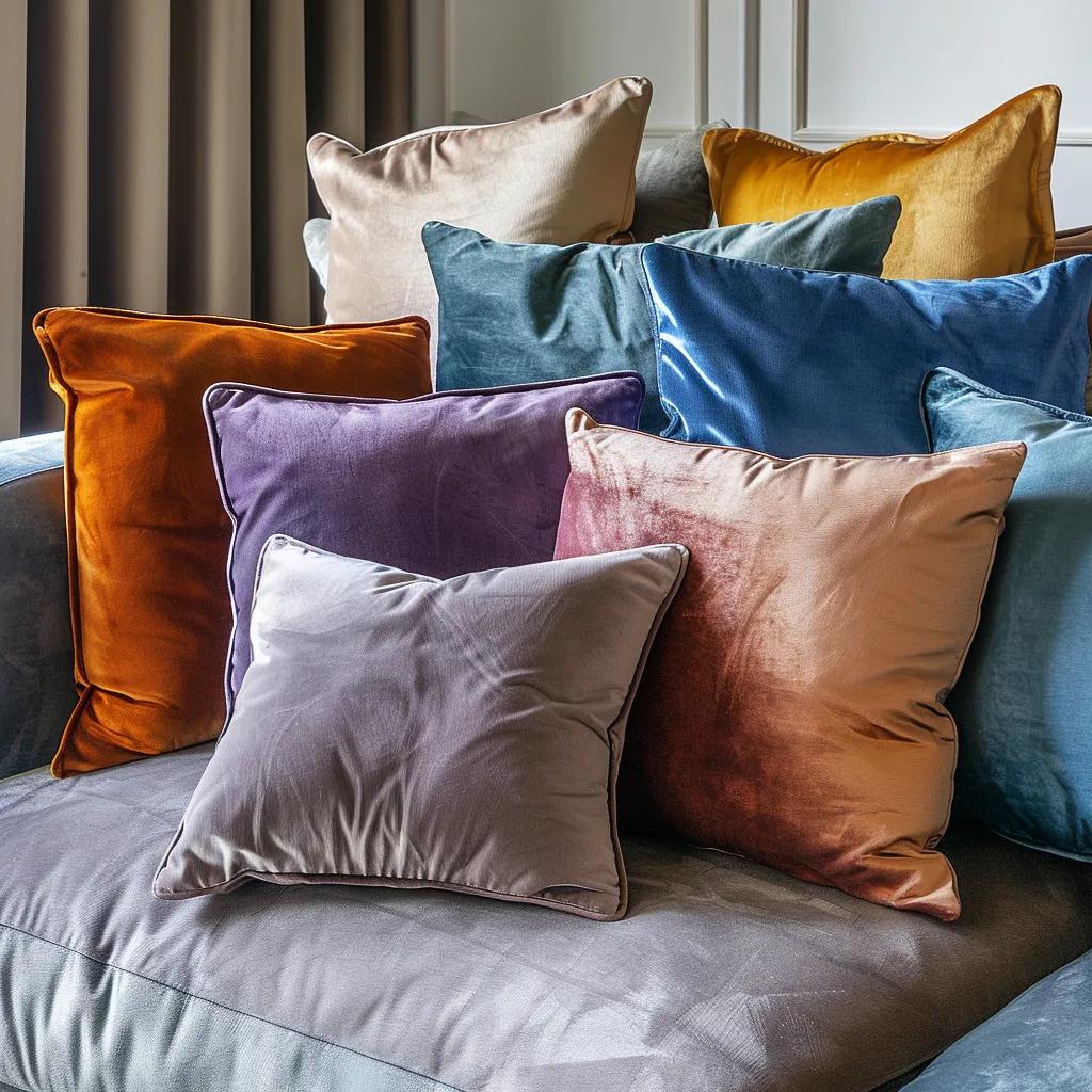 Diverse throw pillow arrangement on a sofa, showcasing various sizes and shapes for styling