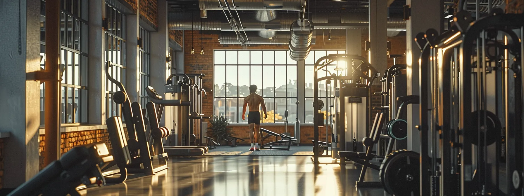 a person working out with customized exercise equipment in a spacious gym.