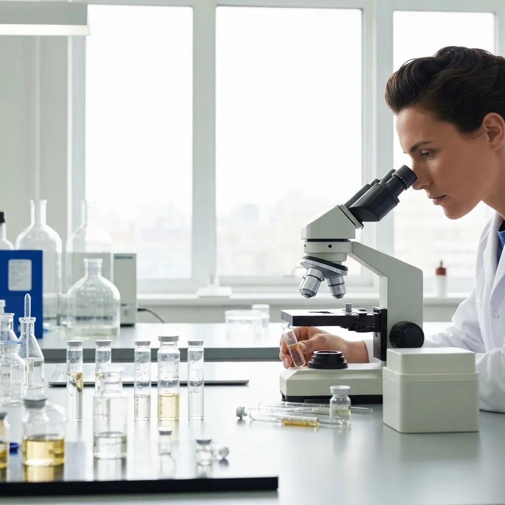 Laboratory setting with research-grade peptides and scientific equipment