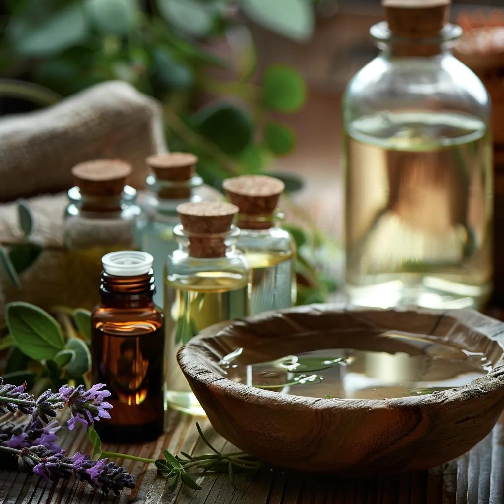 Aromatherapy foot soak setup with essential oils for relaxation and wellness