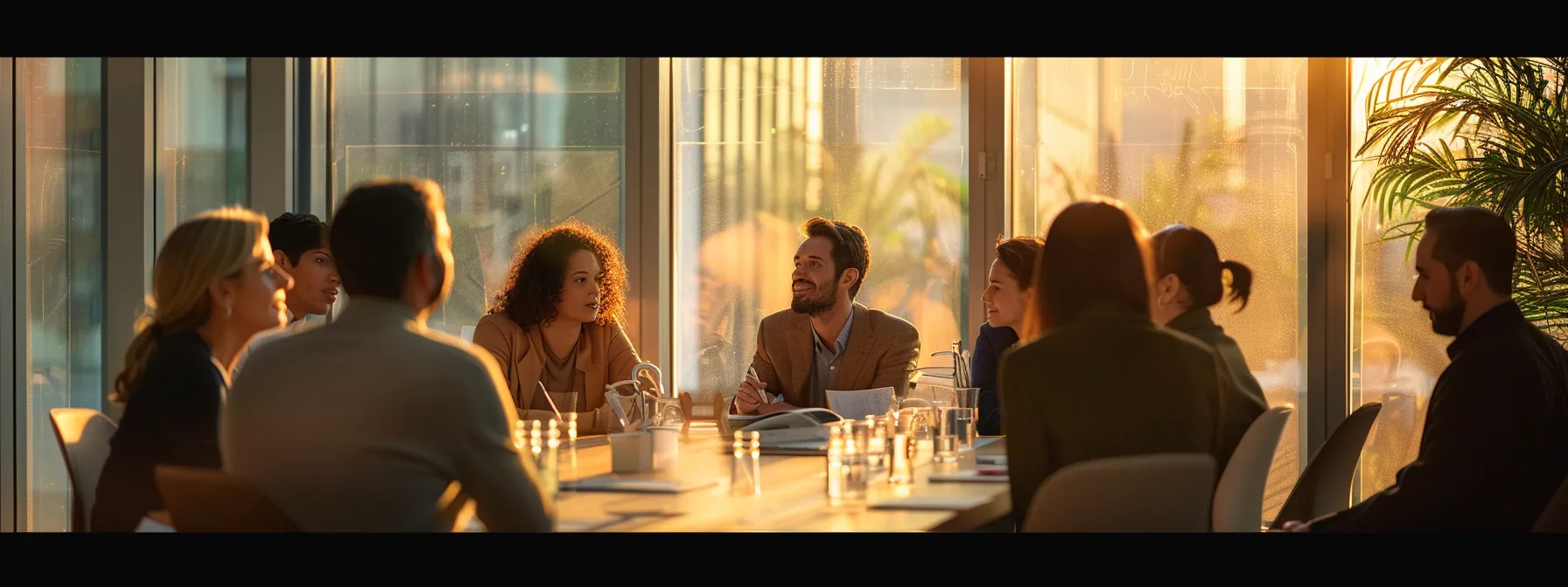 a group of individuals gathered around a table discussing privacy and security measures in a modern office setting.