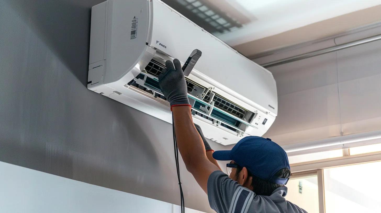 a technician installing an air conditioner
