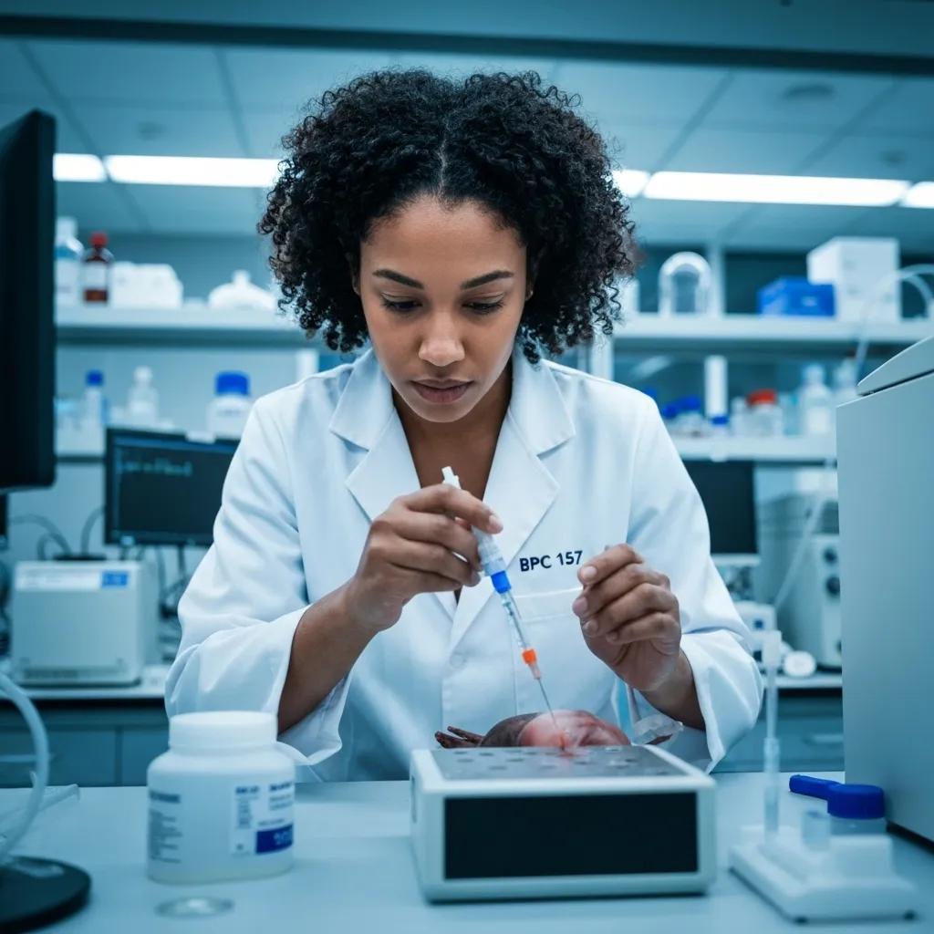 Researcher administering BPC 157 peptide in a laboratory experiment