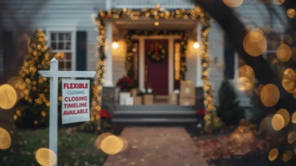 Northern Virginia home decorated for the holidays with neatly arranged moving boxes suggesting flexible moving timelines. Northern Virginia home decorated for the holidays with neatly arranged moving boxes suggesting flexible moving timelines.