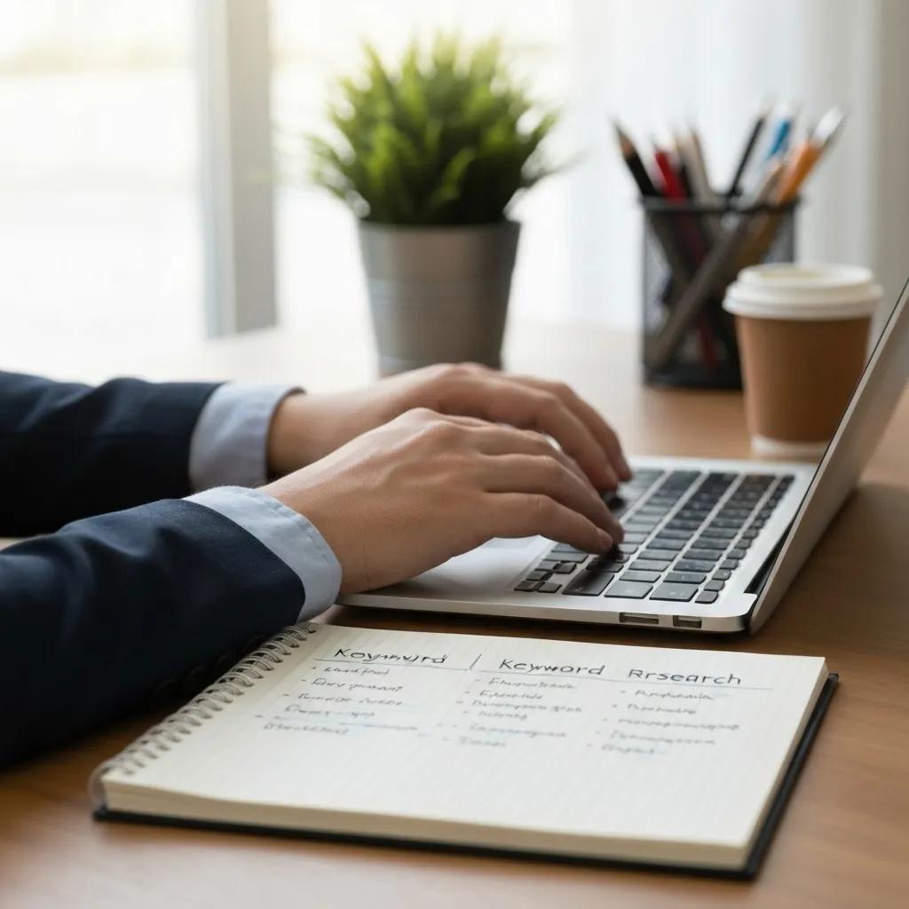 Digital marketing professional conducting keyword research for PPC campaigns