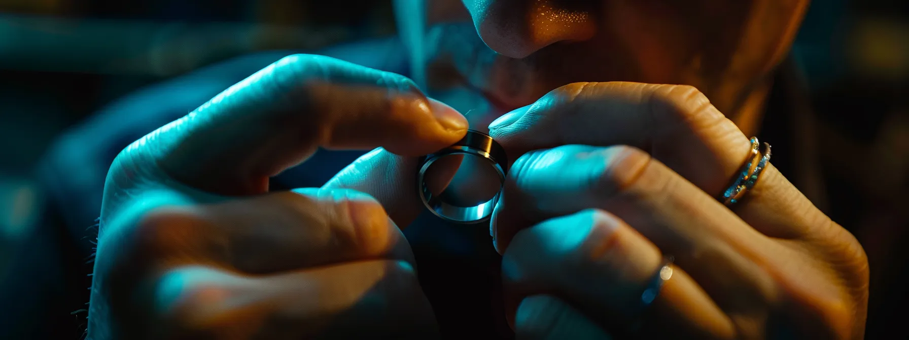 a jeweler carefully resizing a men's wedding band to ensure a perfect fit.